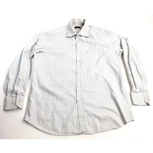 💰Bundle 3/$30 HUGO BOSS Men White/Blue Striped Long Sleeve Shirt size 16.5 32/33